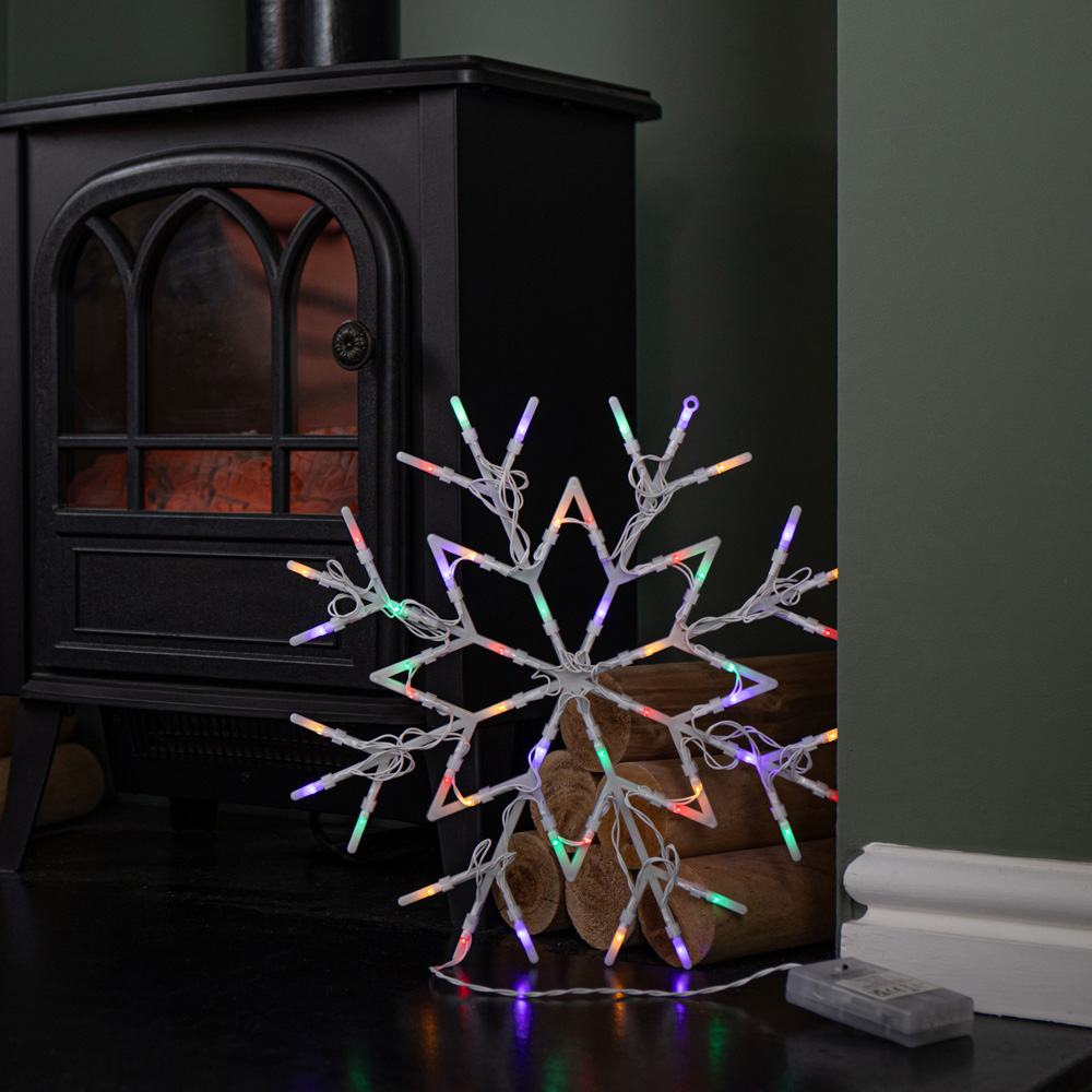 Samuel Alexander 50 Multicoloured LED Battery Operated Light-Up Snowflake Christmas Decoration 34cm Image 3