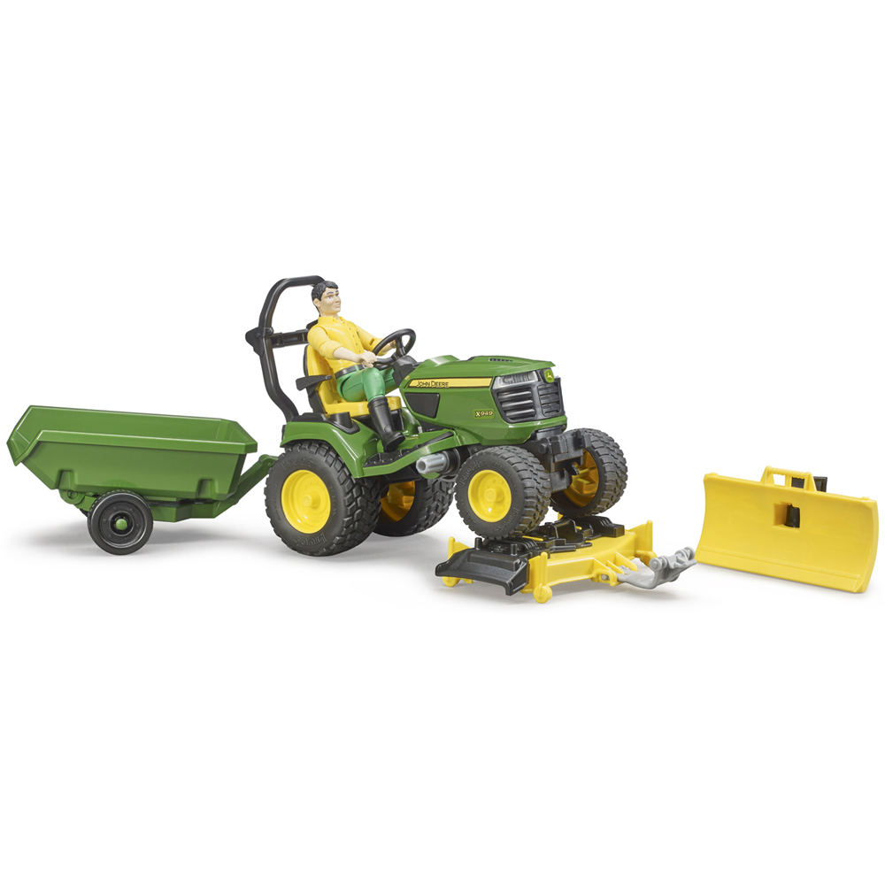 Bruder Kids bworld John Deere Lawn Tractor Playset Model with Trailer and Gardener Image 6