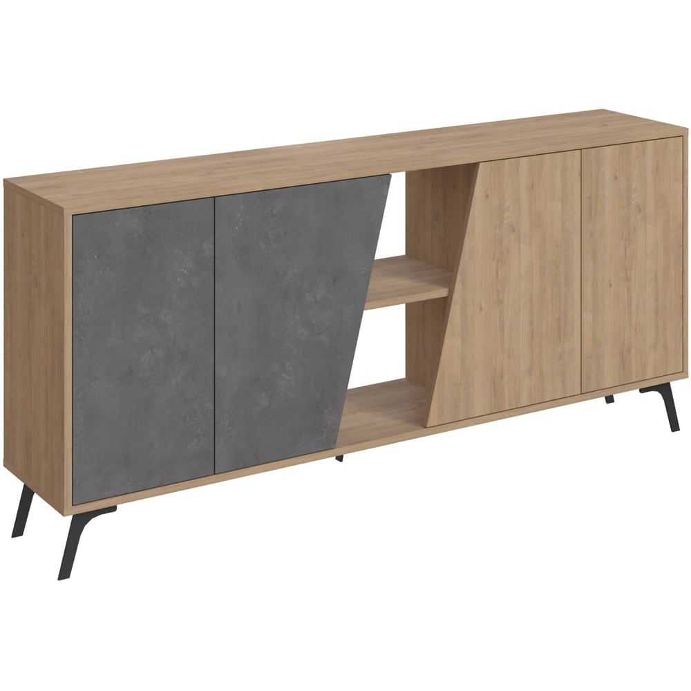 Decortie Fiona 4 Door 2 Shelf Oak and Retro Grey Sideboard Image 2