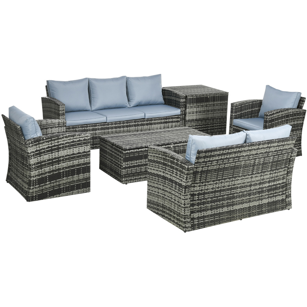 Outsunny 7 Seater Grey Rattan Sofa Lounge Set with Storage Image 2