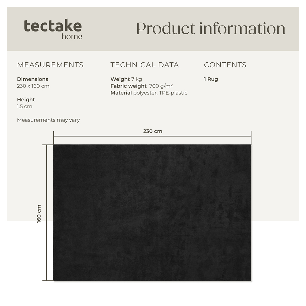 tectake Zonelle Black Short Pile Ultra Soft Rug 230 x 160cm Image 8
