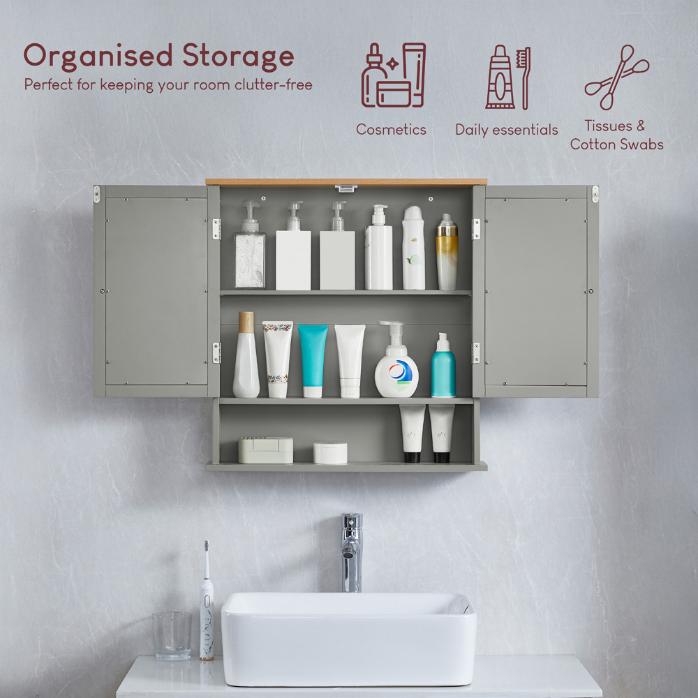 BATH VIDA Priano Grey 2 Door Mirror Bathroom Cabinet Image 6