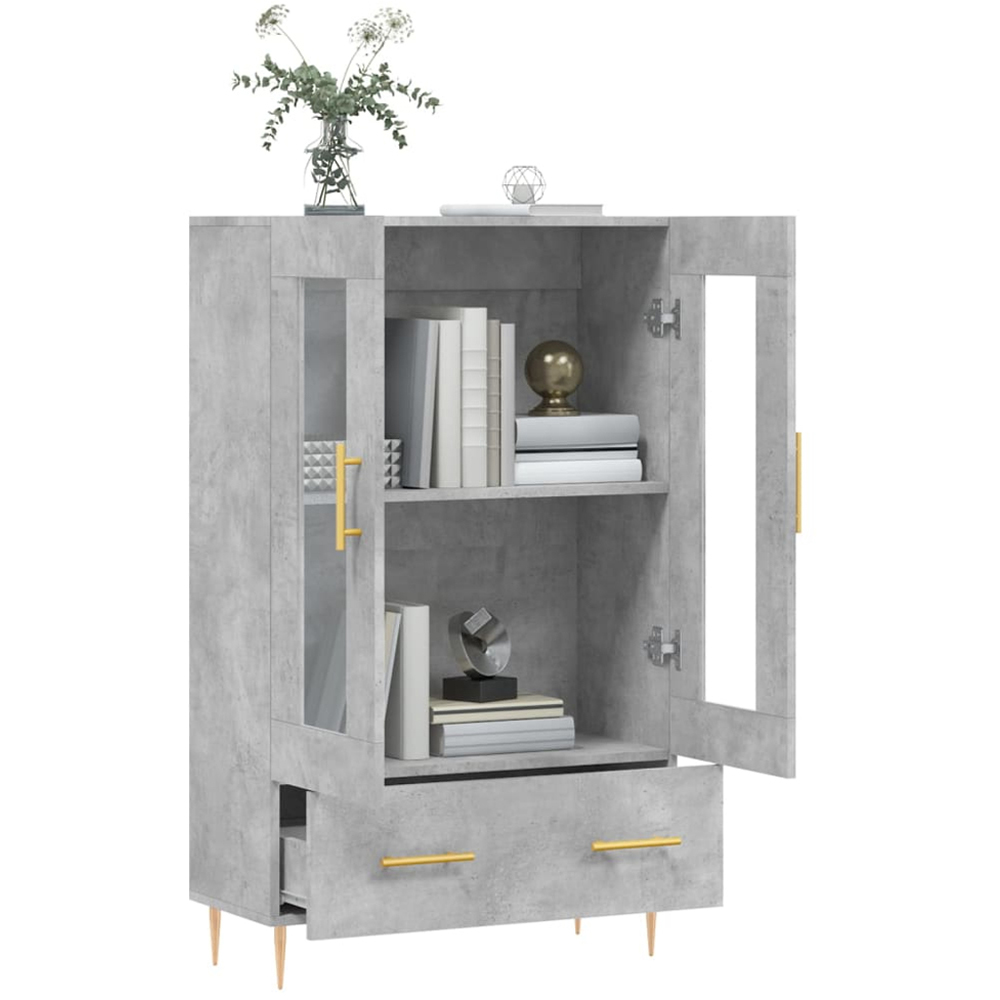 vidaXL 2 Glass Door Single Drawer Concrete Grey Highboard with Gold Handle Image 4