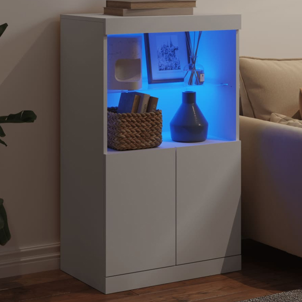vidaXL 2 Door 2 Shelf White LED Sideboard Image 1