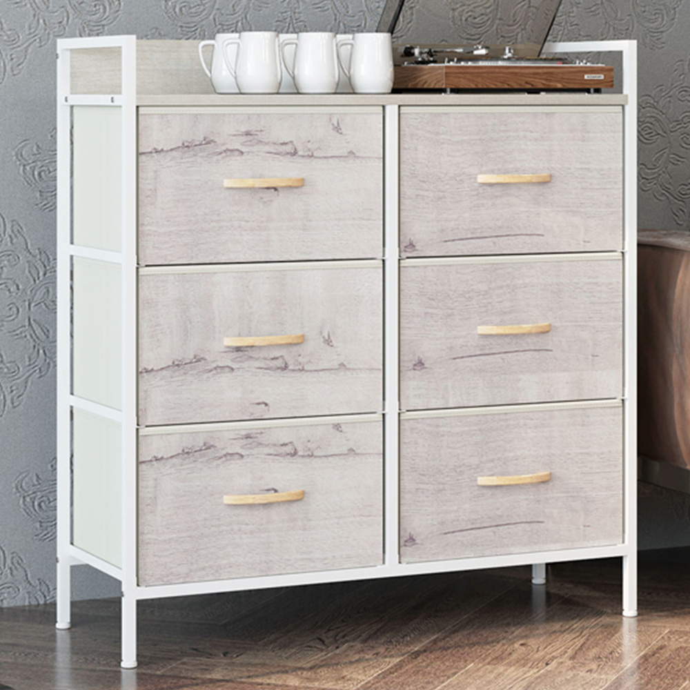 HOMCOM 6 Drawer Natural Bedroom Chest of Drawers Image 1