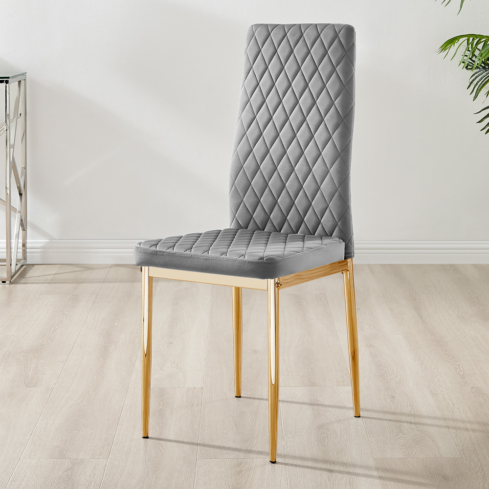 Furniturebox Lucia Valera 4 Seater Dining Set Grey Gloss and Gold Image 4