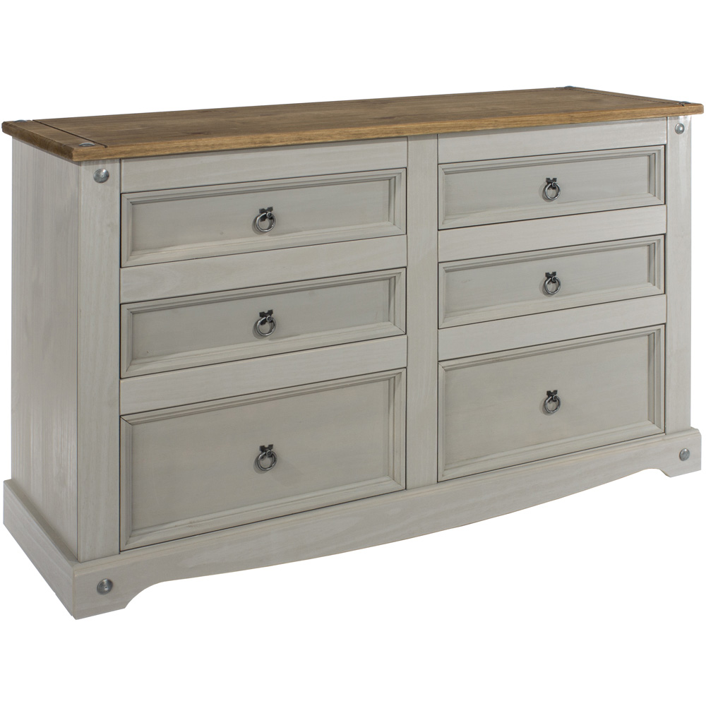 Corona 6 Drawer Grey Washed Wax Finish Wide Chest of Drawers Image 4