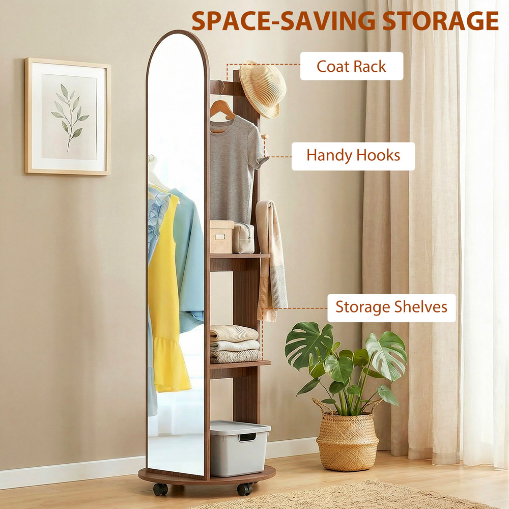 HOMCOM 2-in-1 Brown Full Length Mirror with Wheels Image 6