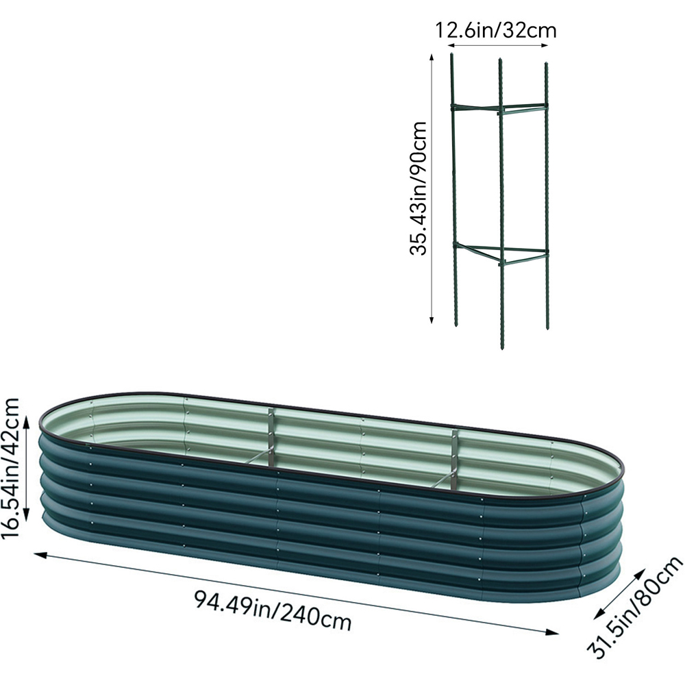 Living and Home Large Green Galvanised Steel Raised Garden Bed 42 x 80 x 240cm Image 9