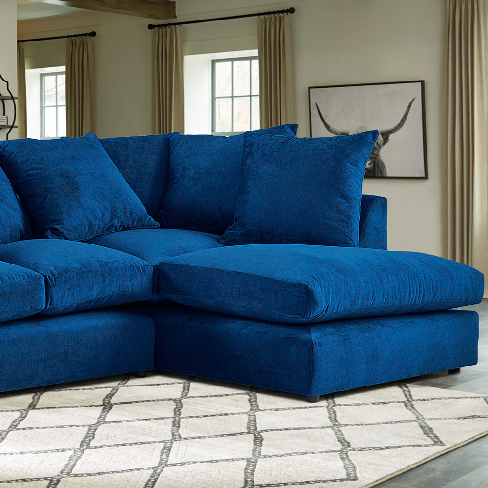 Portland Mirana Modern 3 Seater Blue Plush Velvet Right Hand Corner Sofa Image 2