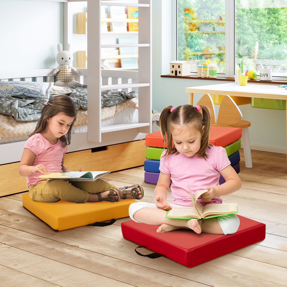 Costway Colourful Kids Square Floor Cushion with Handle 6 Pack Image 4