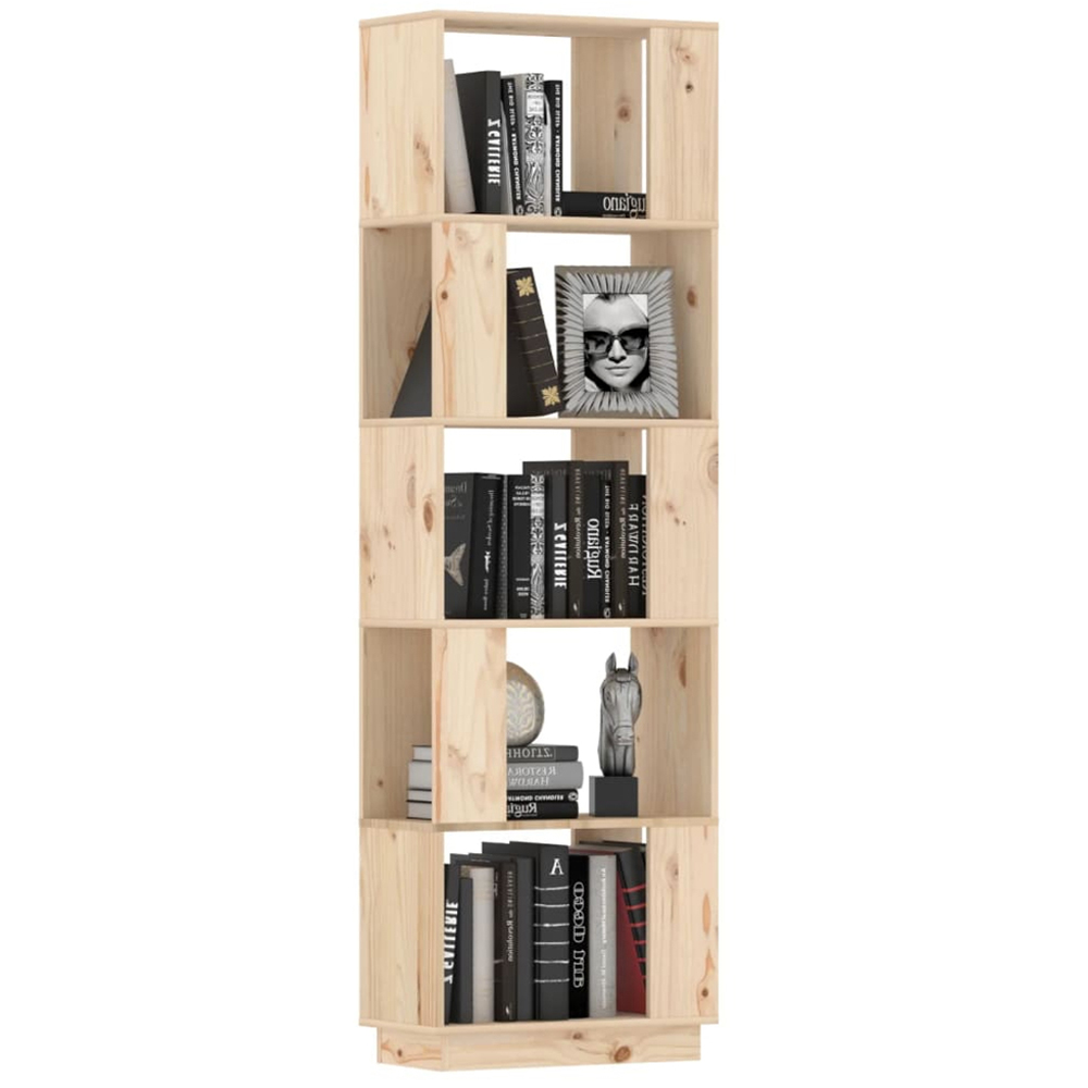vidaXL 5 Shelf Natural Solid Pine Wood Tall Bookcase Image 4