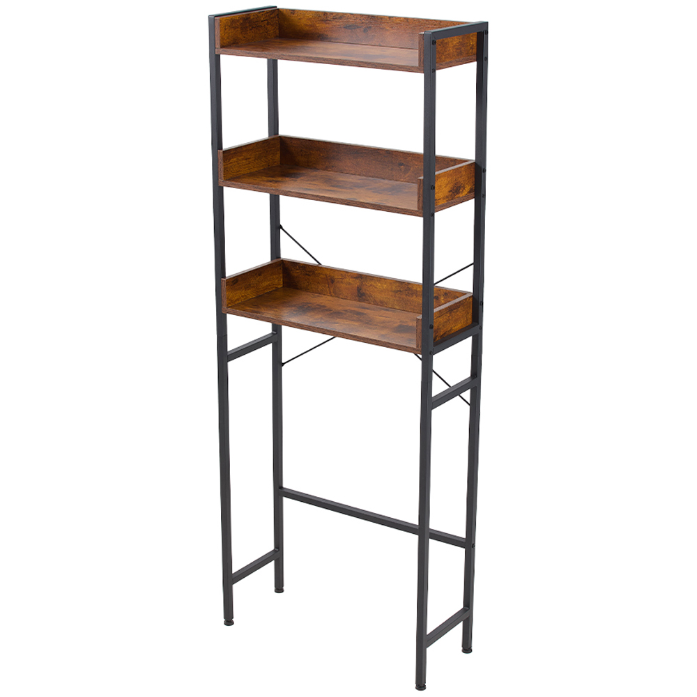 Living and Home 3 Shelf Black and Brown Freestanding Over the Toilet Storage Rack with Hooks Image 2