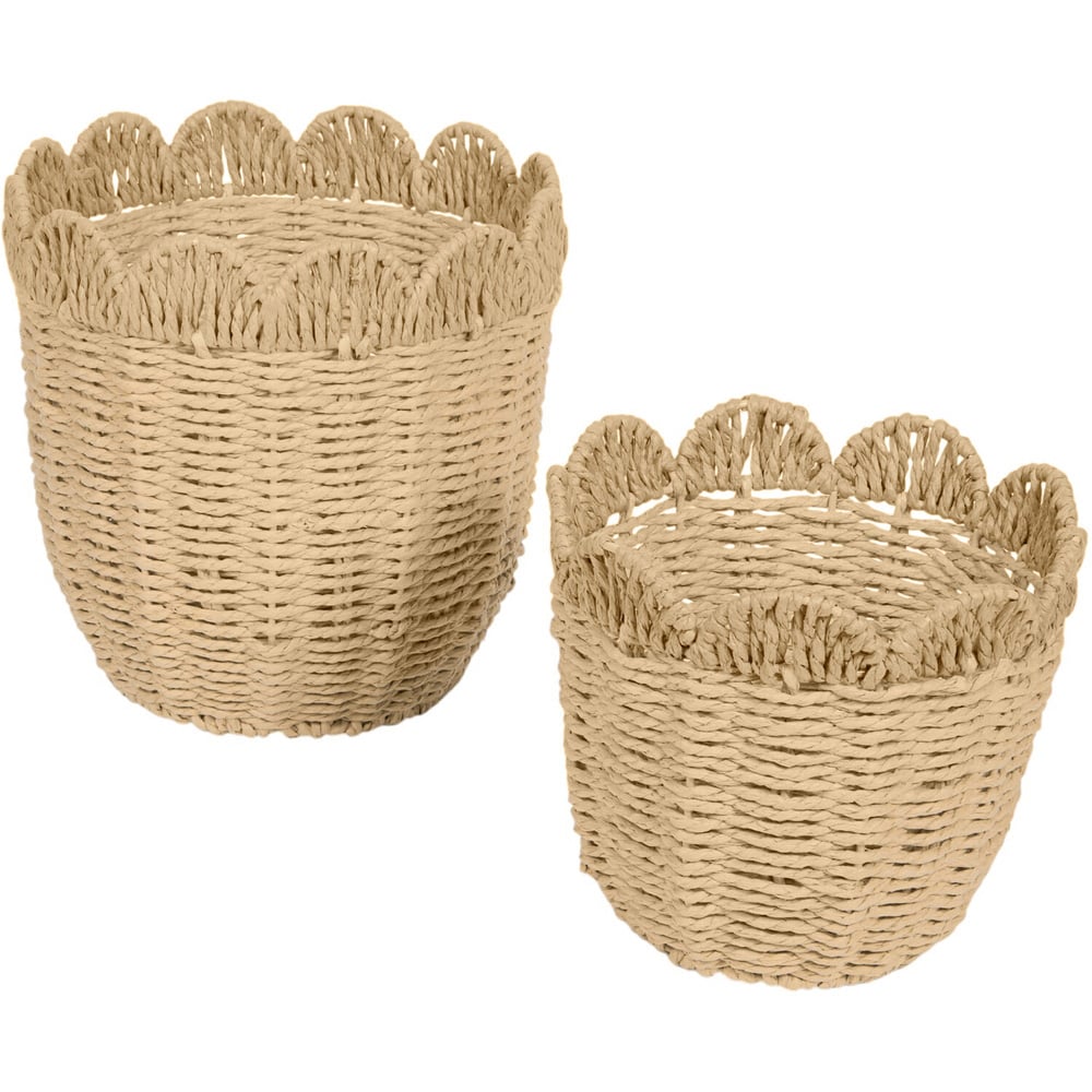 Set of 2 Aspen Scalloped Woven Planters - Brown Image 1
