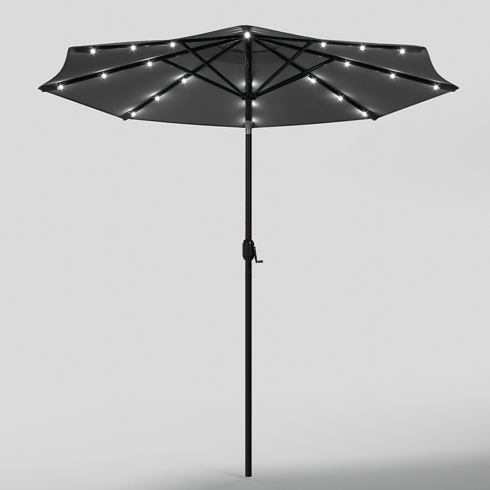 Living and Home Dark Grey 24 LED Crank Lift Garden Parasol 3m Image 2