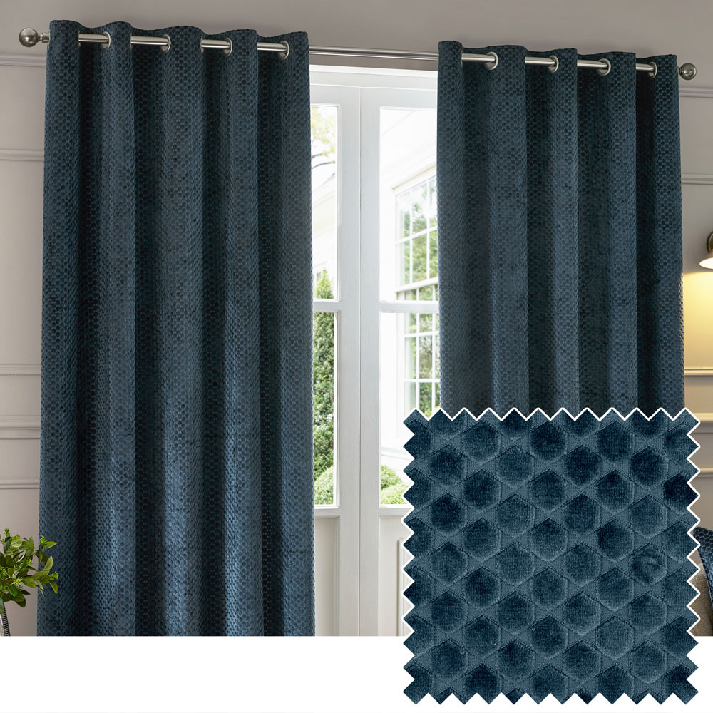 Paoletti Neptune Navy Fully Lined Velvet Eyelet Curtains 168 x 229cm Image 5