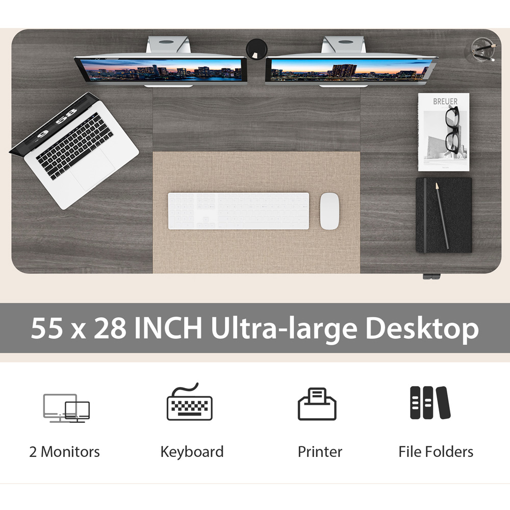 Costway Grey Adjustable Computer Desk with Headphone Hook Image 5