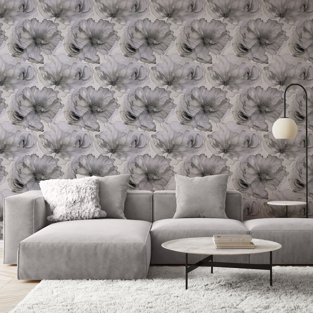 Muriva Renata Floral Grey Wallpaper Image 6