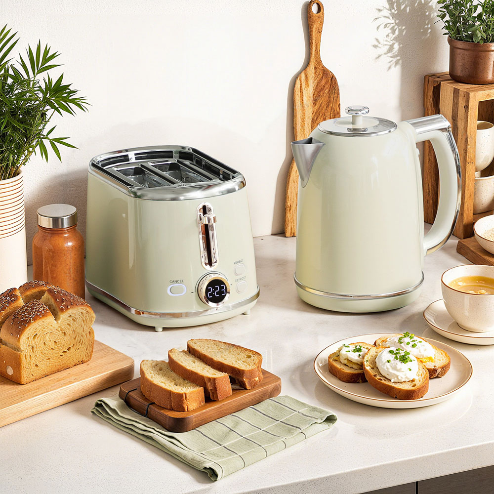 HOMCOM 800-286V70GY Grey Retro Digital 1.7L Kettle and 2 Slice Toaster Set 3000W Image 2