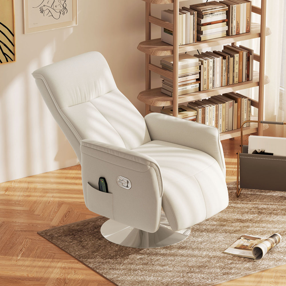 Portland Cream and White Massage Reclining Chair with Adjustable Backrest Image 3