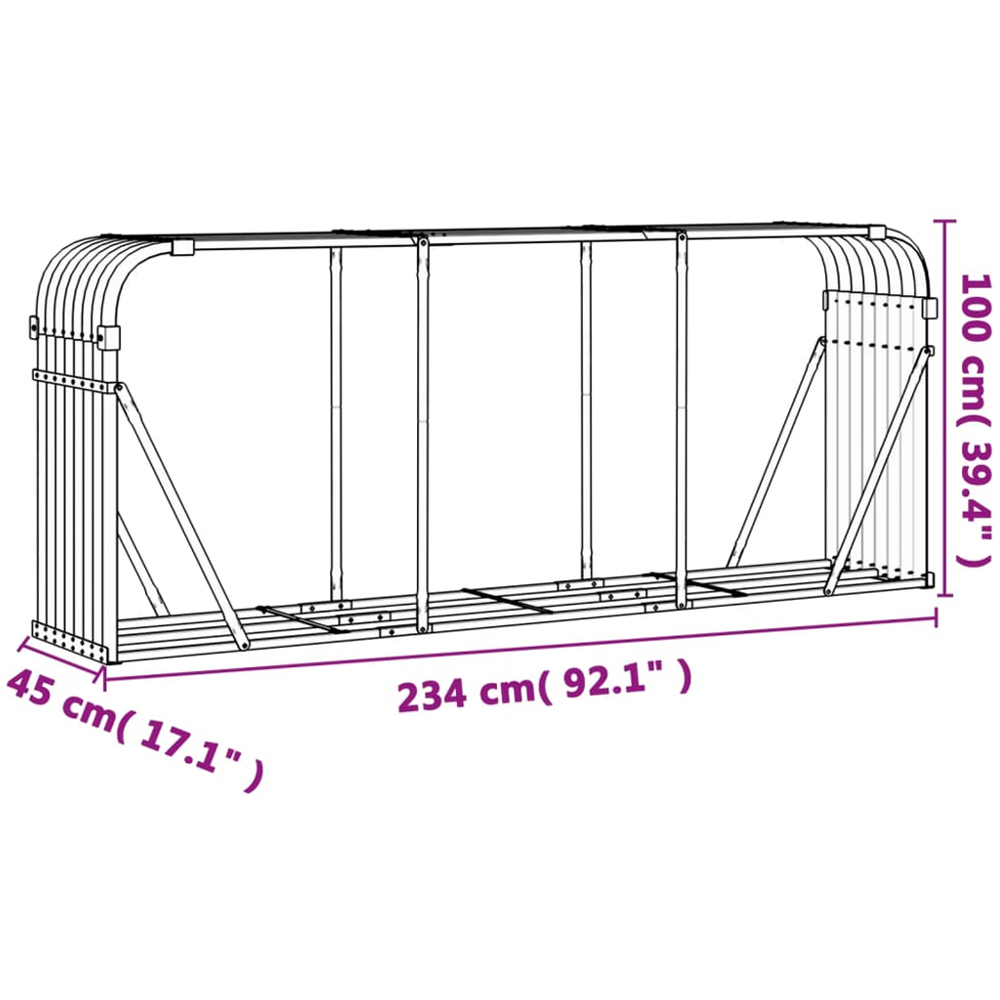 vidaXL Brown Galvanised Steel Firewood Log Holder 100 x 234 x 45cm Image 7