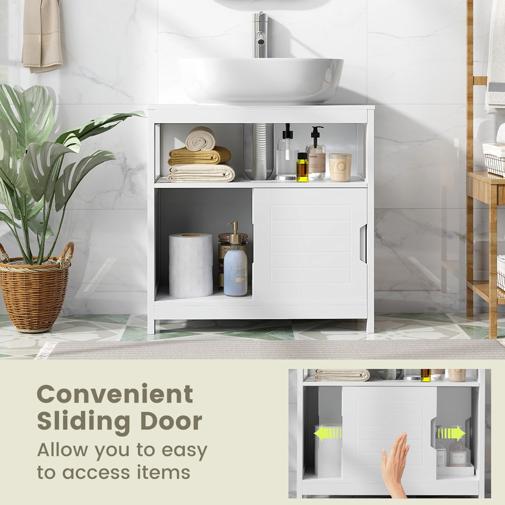 Costway 2 Door Single Shelf White Under Sink Bathroom Cabinet Image 8
