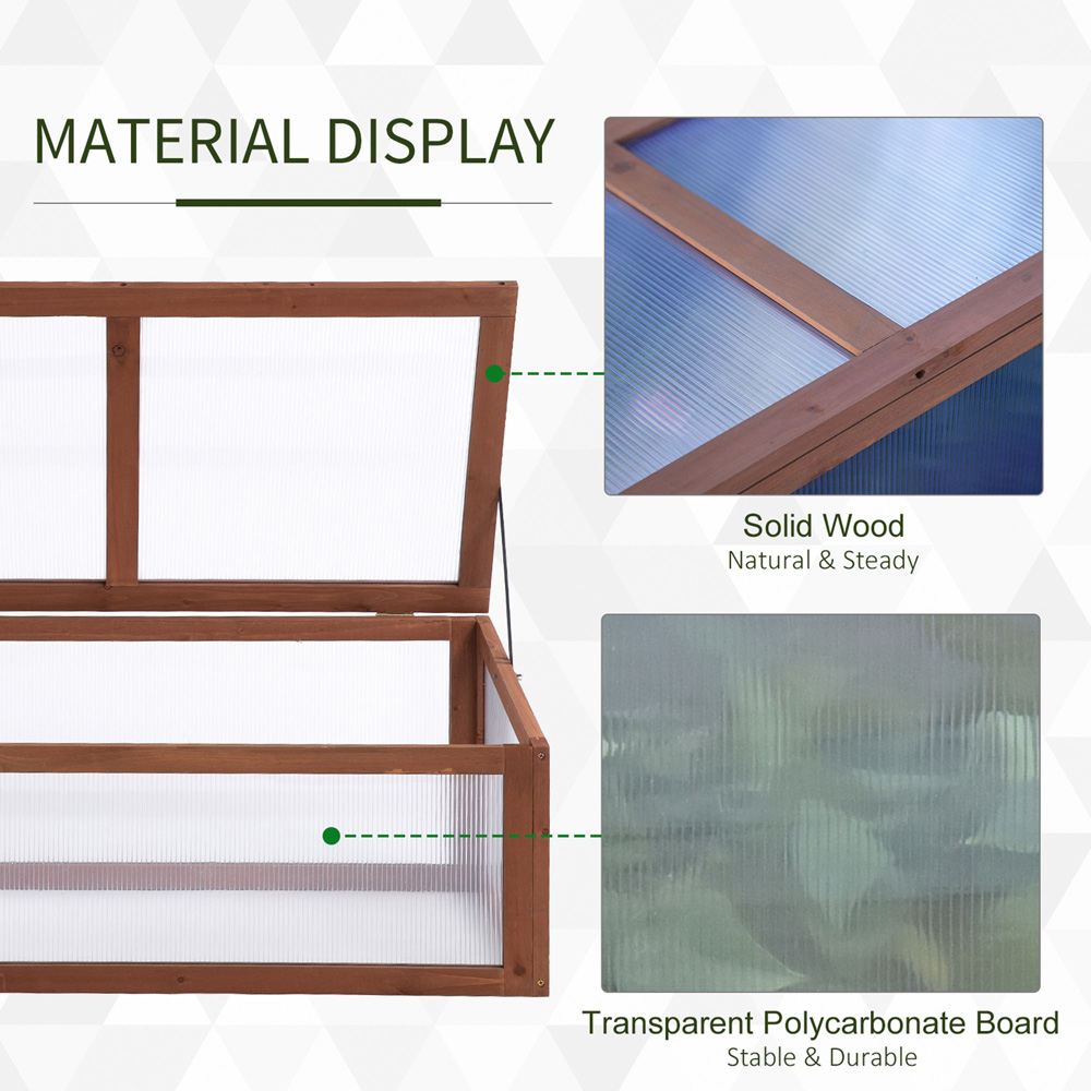 Outsunny Brown Wooden Polycarbonate 3.2 x 2.1ft Cold Frame with Top Cover Image 6