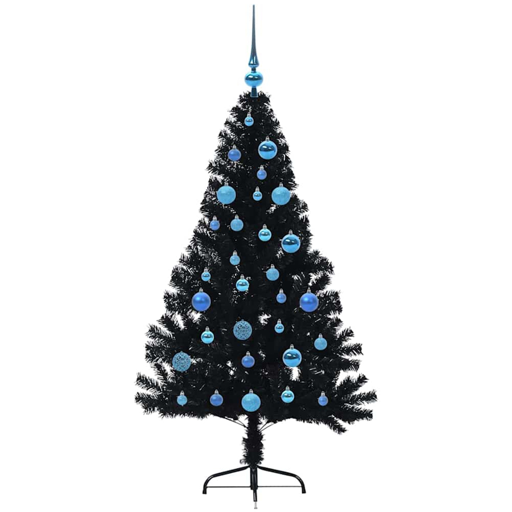 vidaXL Pre-Lit Blue Baubles Black Artificial Christmas Tree 5ft Image 4