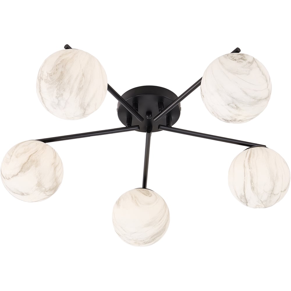 Living and Home Screw E27 Black and White 5 Light Marble Glass Semi Flush Mount Ceiling Light Image 3