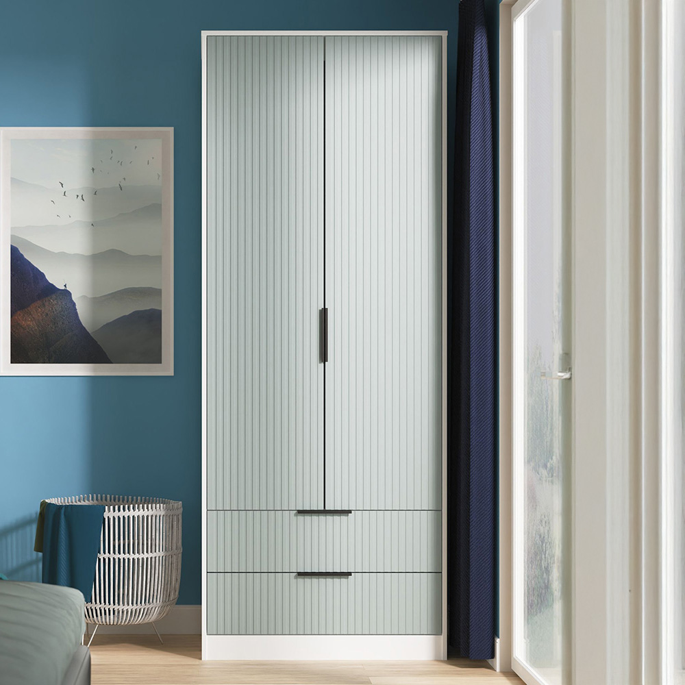 Crowndale Fluted 2 Door 2 Drawer Duck and White Matt Tall Wardrobe Ready Assembled Image 1