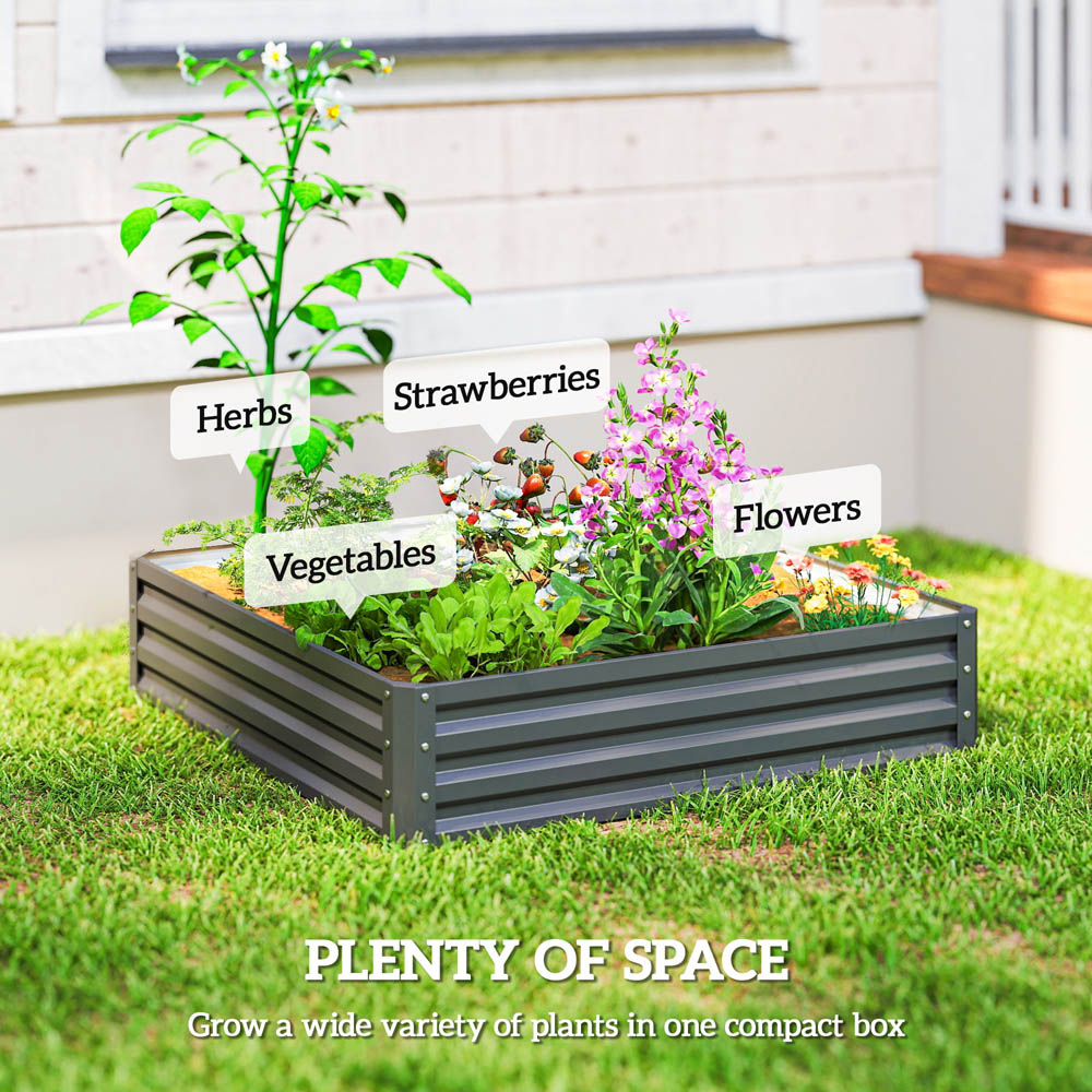Outsunny Light Grey Galvanised Steel Square Raised Garden Bed Planter 30 x 120 x 120cm Image 4