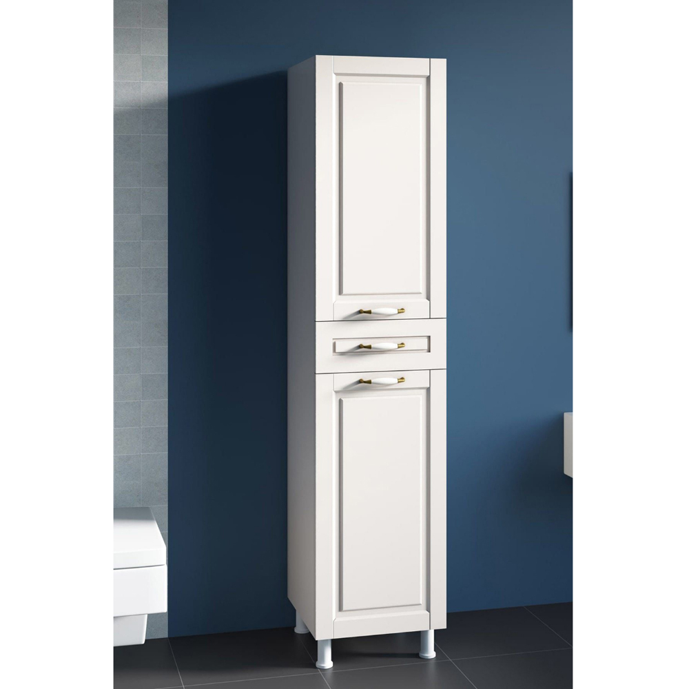 Evu LOUIS 2 Doors Single Drawer White Slim Bathroom Cabinet Image 3