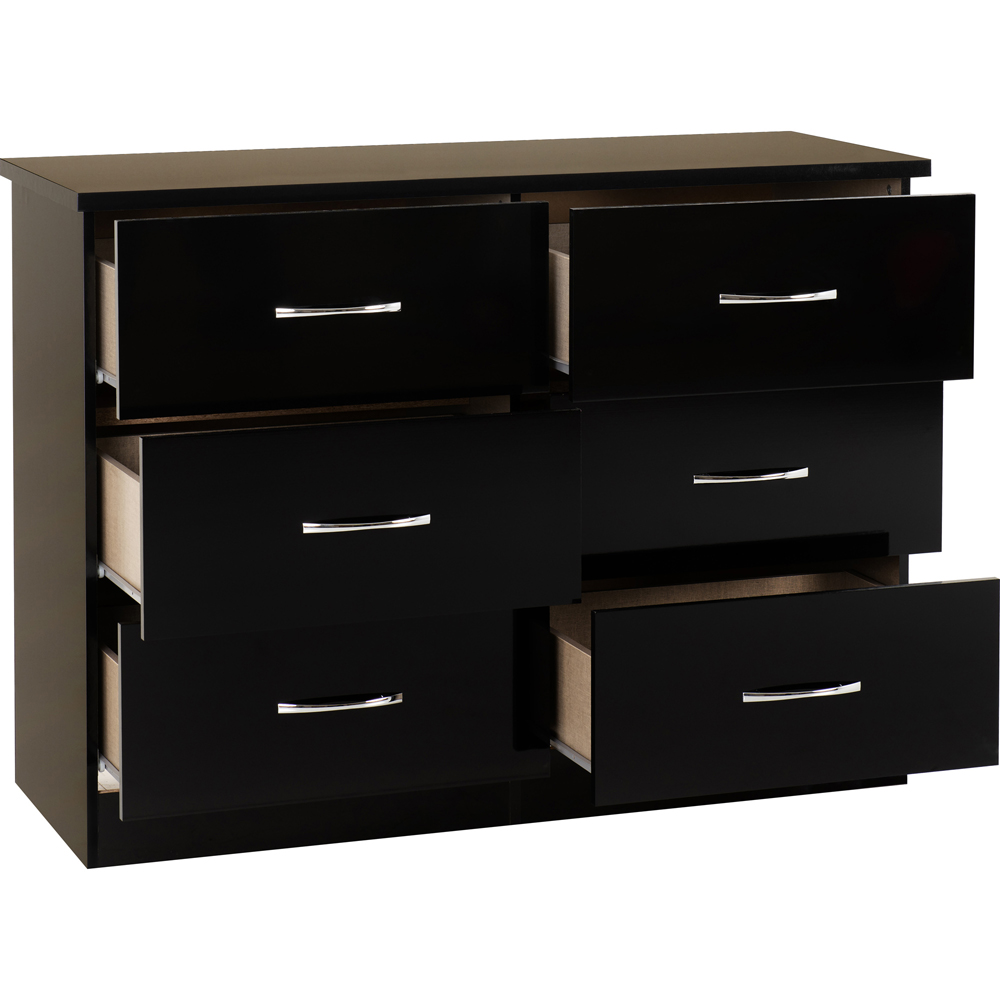Seconique Nevada 6 Drawer Black Gloss Chest of Drawers Image 3