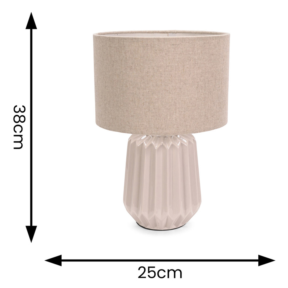 ValueLights Zak Fabric Lamp Shade Natural Stone Pleated Textured Ceramic LED Table Lamp Image 5
