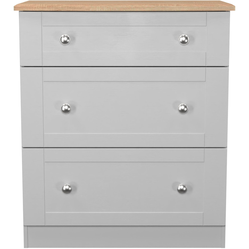 Crowndale Sussex 3 Drawer Grey Ash and Bardolino Oak Deep Chest of Drawers Ready Assembled Image 2