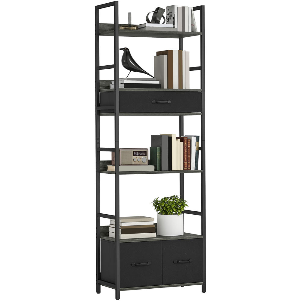 Portland 3 Fabric Drawer and 4 Shelf Grey Industrial Bookcase  Image 2