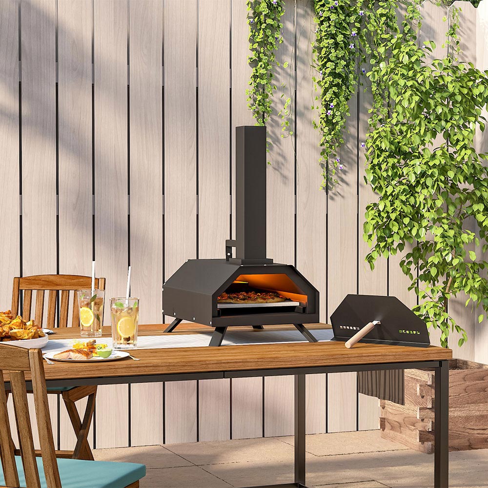 Living and Home CX0142 Black Pizza Oven with Pizza Stone Image 2