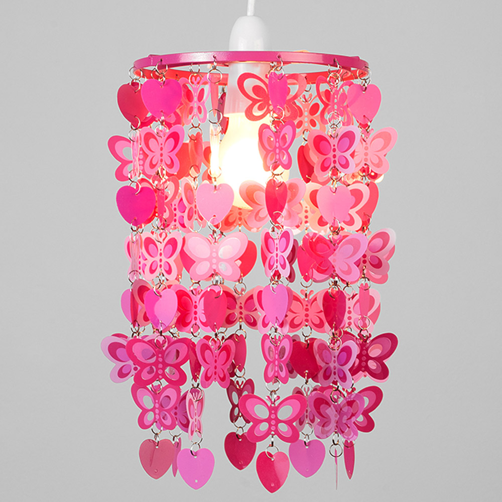 ValueLights Pink Butterfly and Hearts Droplet Pendant Shade Image 3