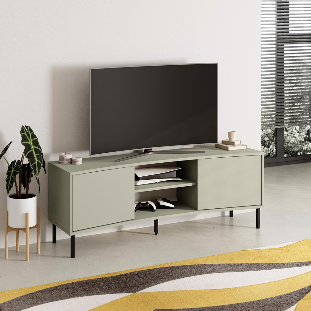 FWStyle Frem Modern 2 Door Ash Green Curved TV Stand Unit Image 6