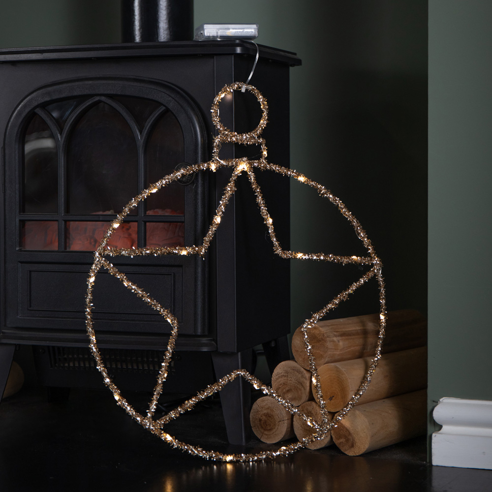 Samuel Alexander Warm White Twinkling LED Light Up Gold Star Ball Hanging Christmas Decoration Image 6