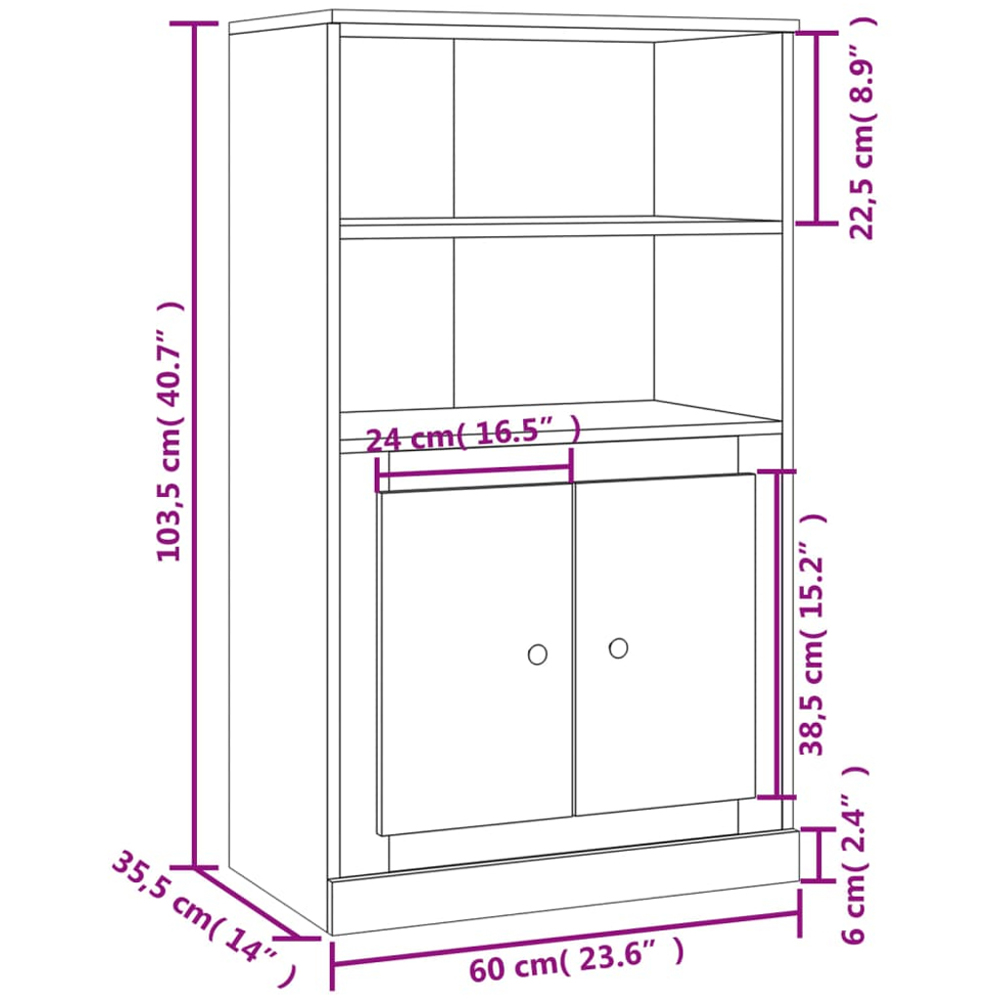 vidaXL 2 Door 2 Shelf Smoked Oak Highboard Image 9