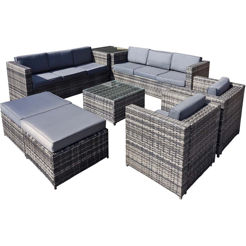 Oseasons Malta 10 Seater Grey Walnut Rattan U Shape Sofa Set with 2 Footstools Image 2