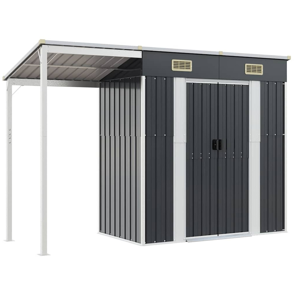 vidaXL 9 x 3.5ft Anthracite Galvanised Steel Garden Shed with Extended Roof Image 1