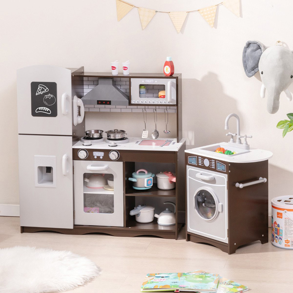 Costway Kids Coffee Kitchen Play Set with Realistic Lights and Sounds Image 2