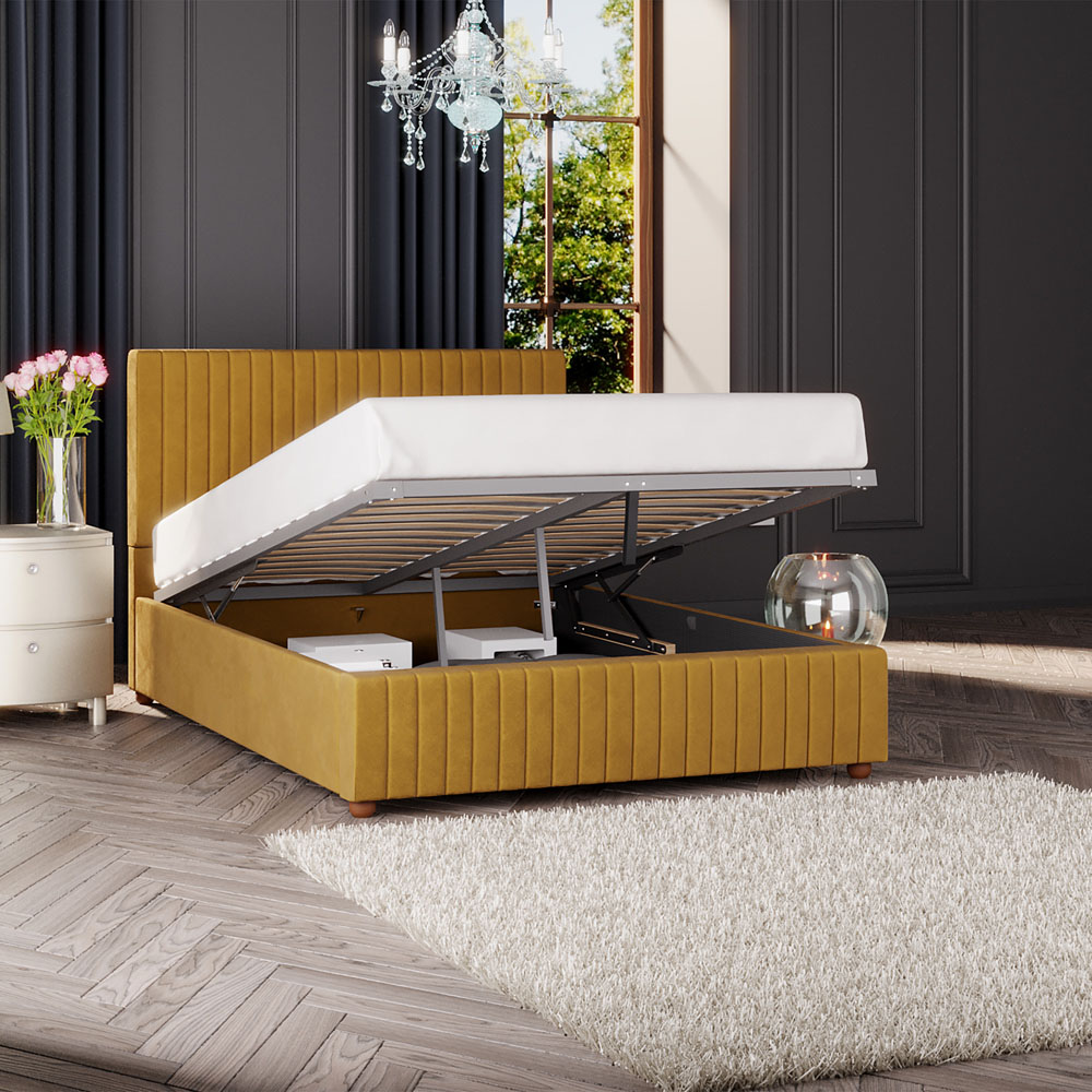 Laurence Llewelyn-Bowen Estella Single Ochre Plush Velvet Ottoman Bed Image 2