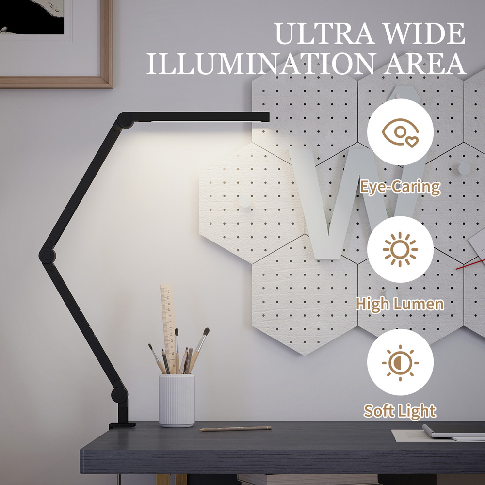 HOMCOM Black Adjustable Swing Arm Dimmable LED Desk Lamp Image 6