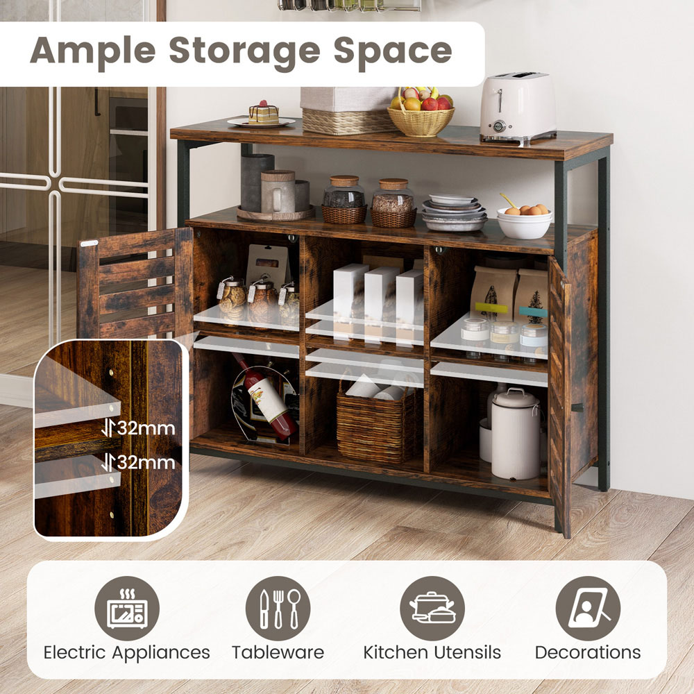 Costway 2 Door 3 Shelf Rustic Brown Sideboard Image 4