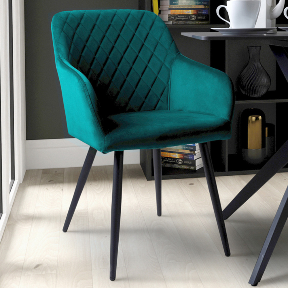 Marina Set of 2 Mint Green Brushed Velvet Dining Chair Image 1