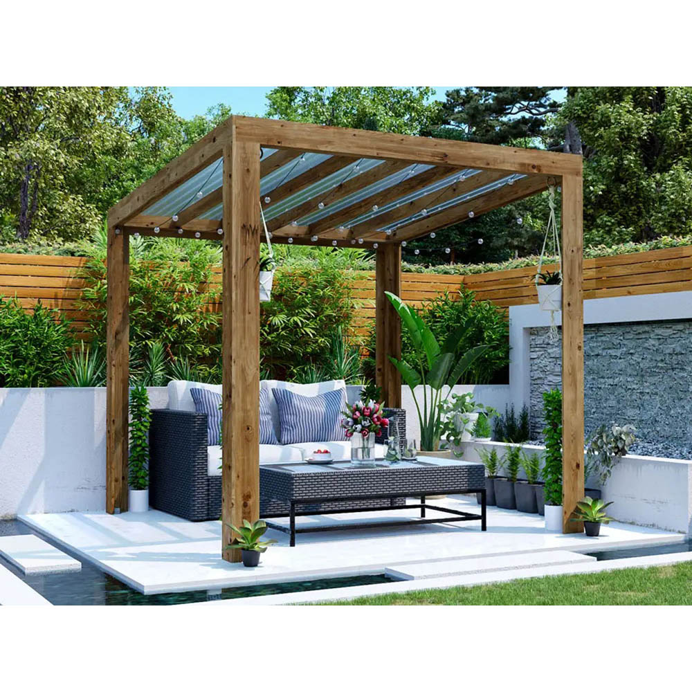 Dunster House Terracube 2.5 x 2.5m Brown Wooden Pergola Image 3