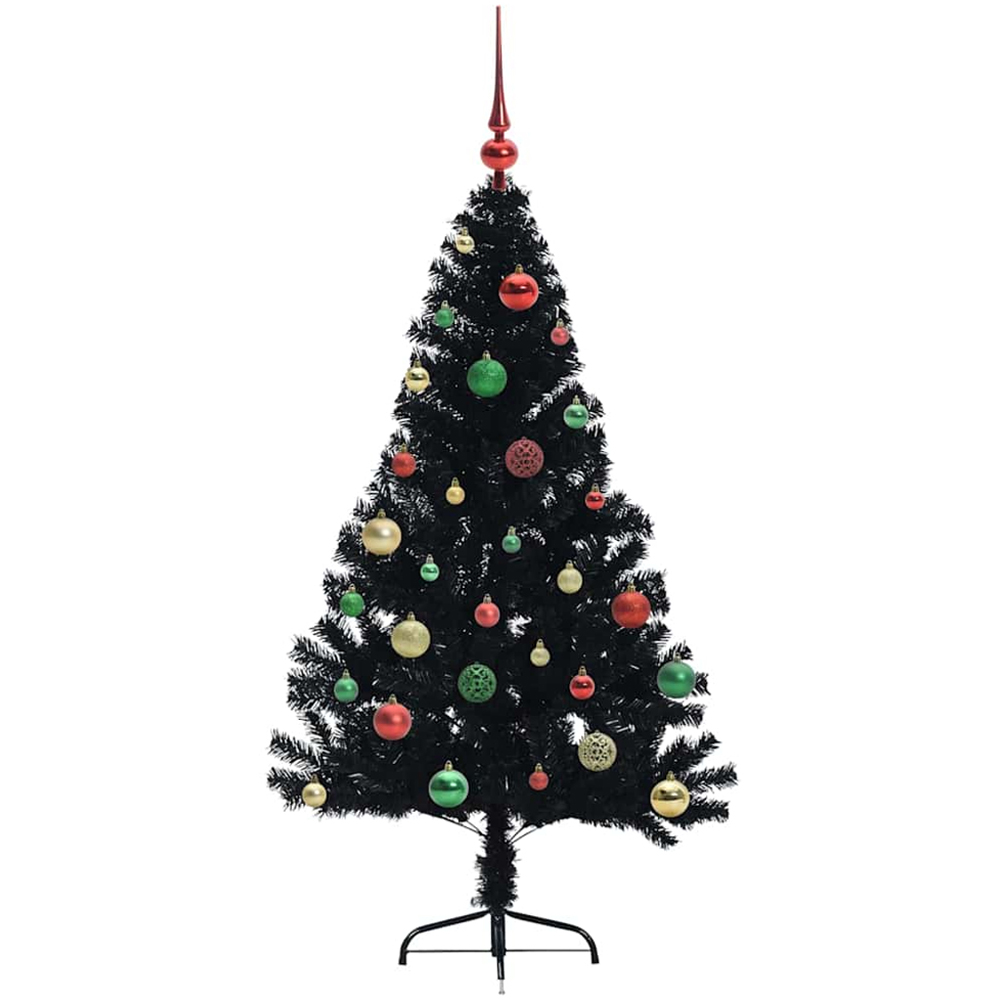 vidaXL Pre-Lit Multicolour Baubles Black Artificial Christmas Tree 5ft Image 5